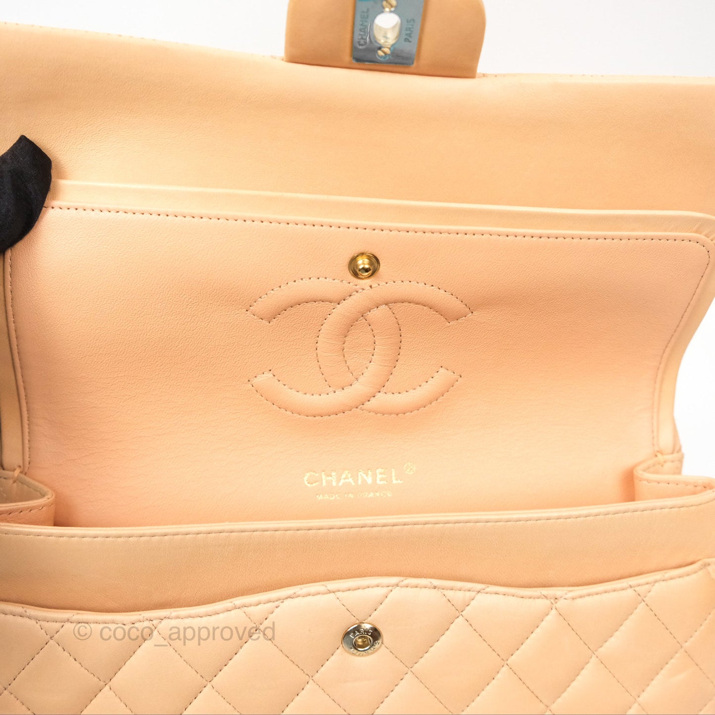 Chanel Classic M/L Medium Flap Quilted Beige Pink Lambskin Gold Hardware