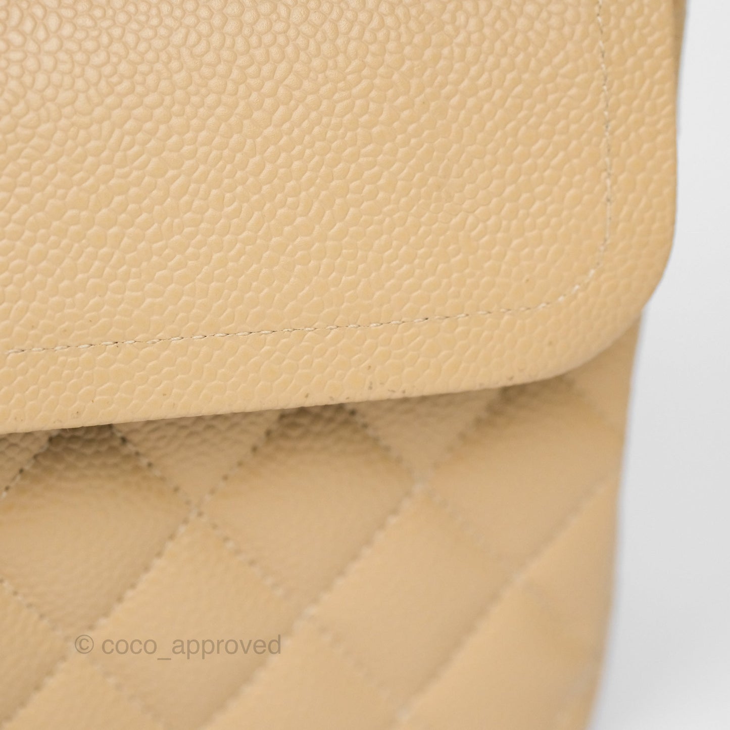 Chanel M/L Medium Classic Flap Quilted Beige Caviar Gold Hardware