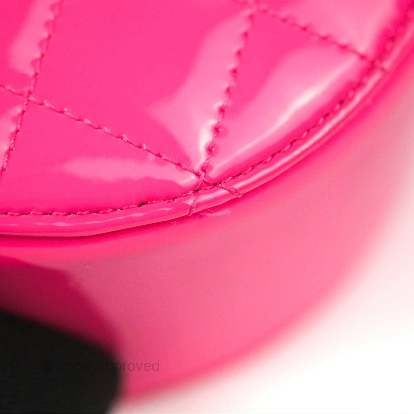 Chanel Classic Quilted Round Clutch Neon Pink Patent Gold Hardware