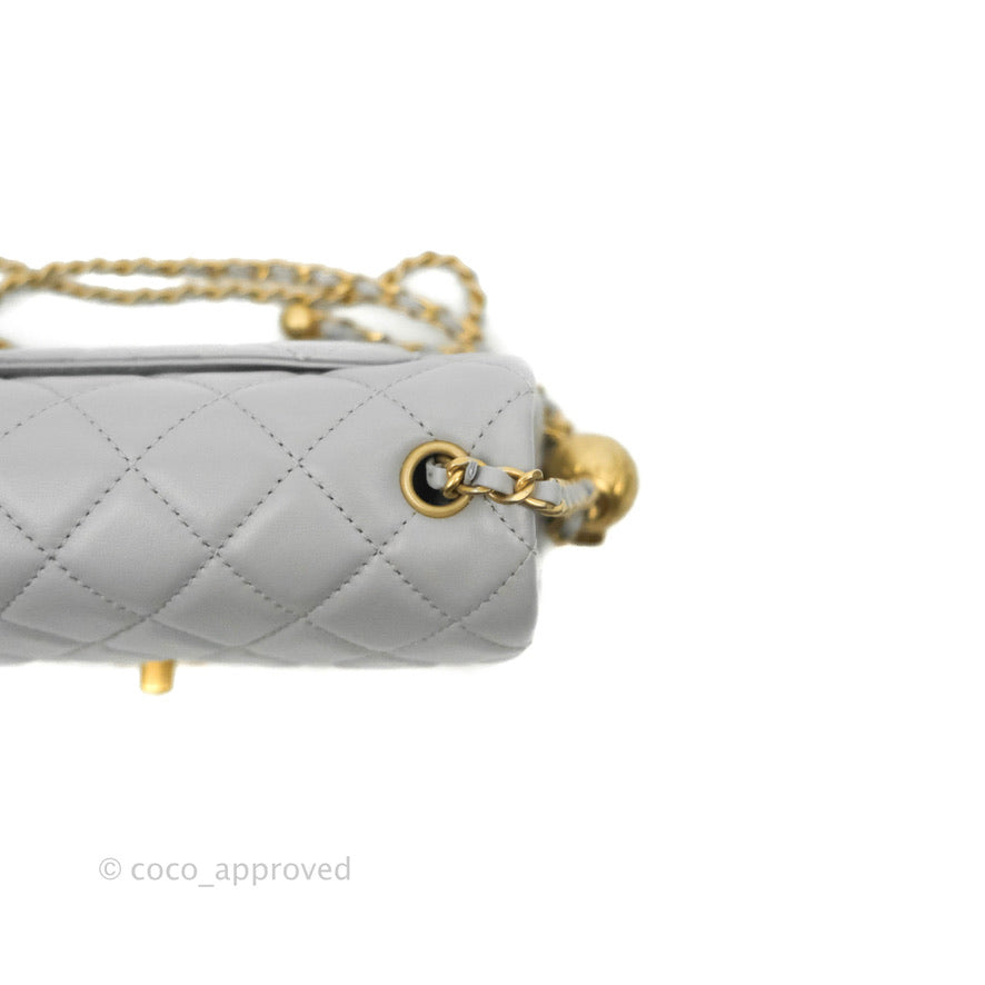 Chanel Mini Rectangular Pearl Crush Quilted Grey Lambskin Aged Gold Hardware