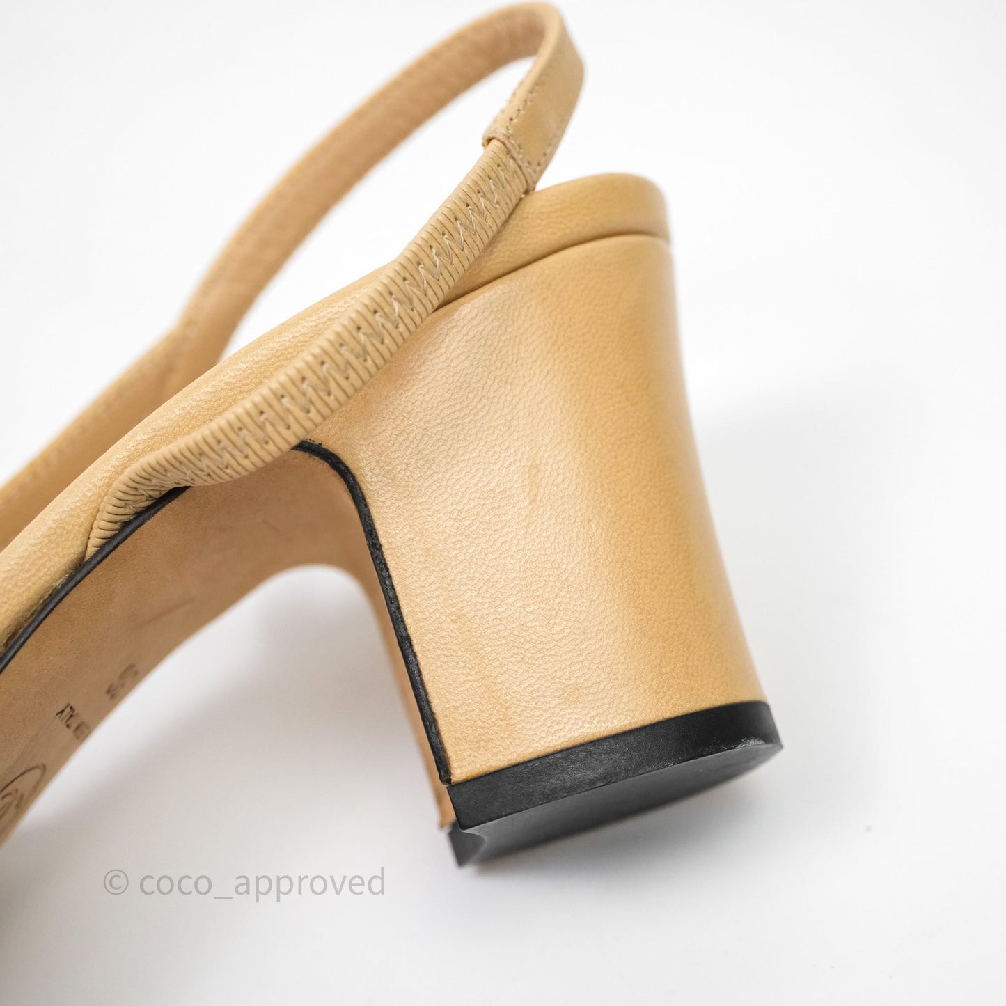 Chanel Classic Slingback Beige Black Leather Size 36