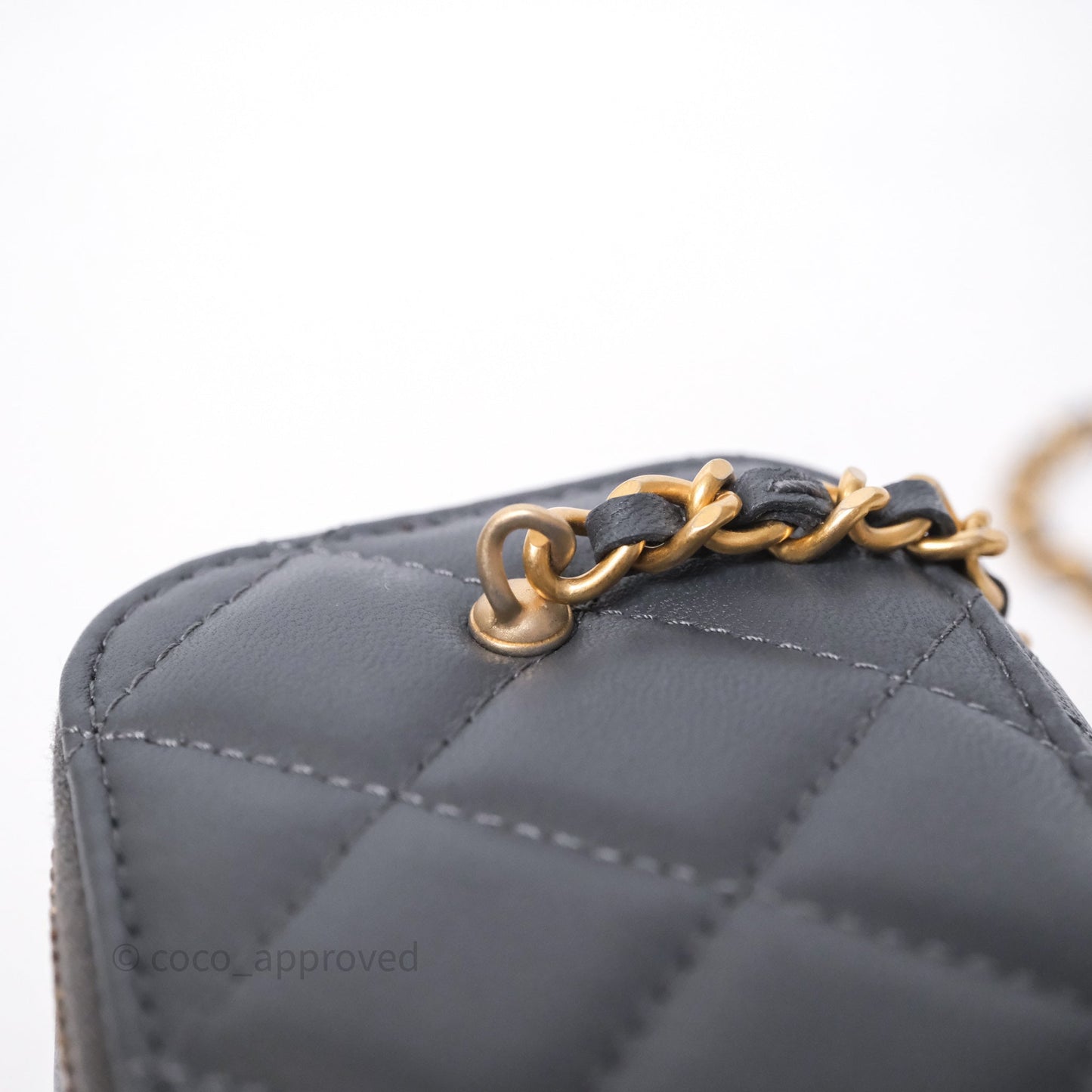 Chanel Mini Vanity Pearl Crush With Chain Dark Grey Lambskin Aged Gold Hardware