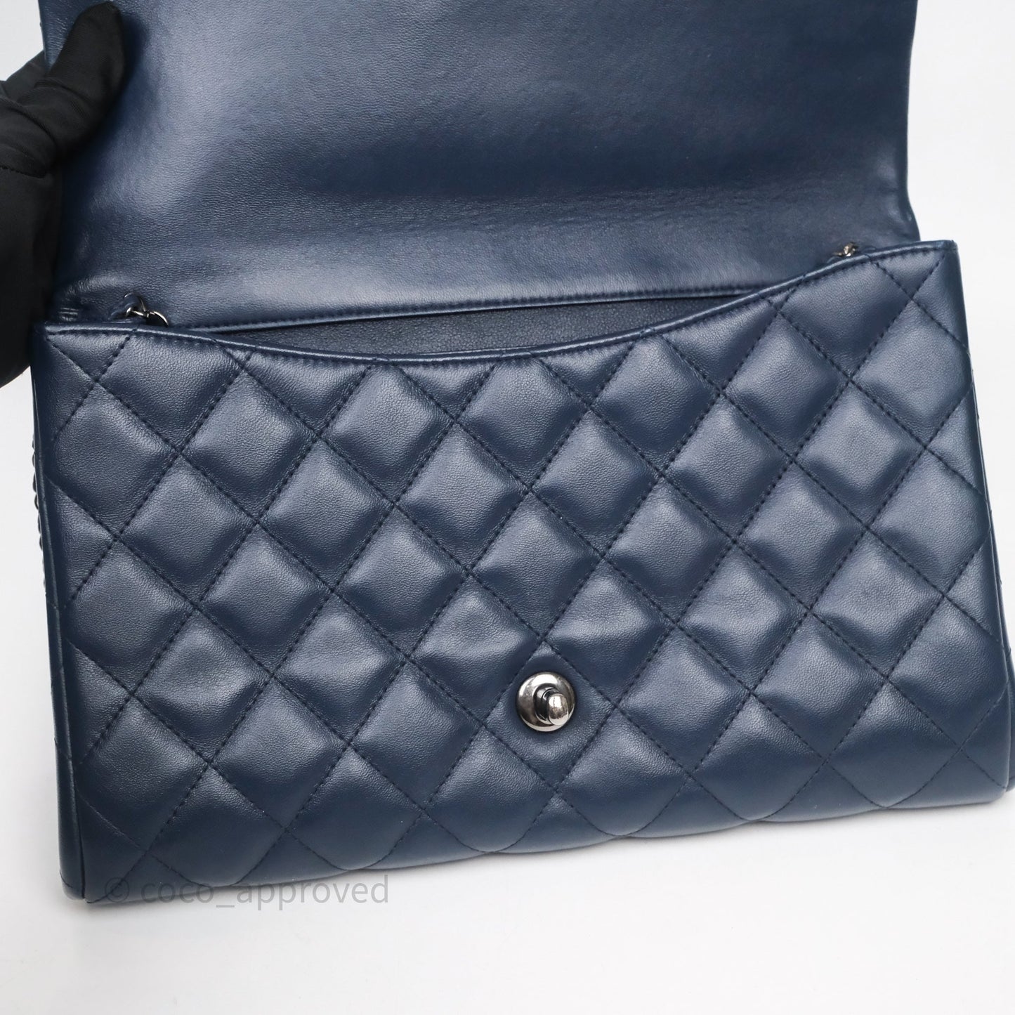 Chanel Quilted Clutch with Chain Lambskin Navy Gun Metal Hardware