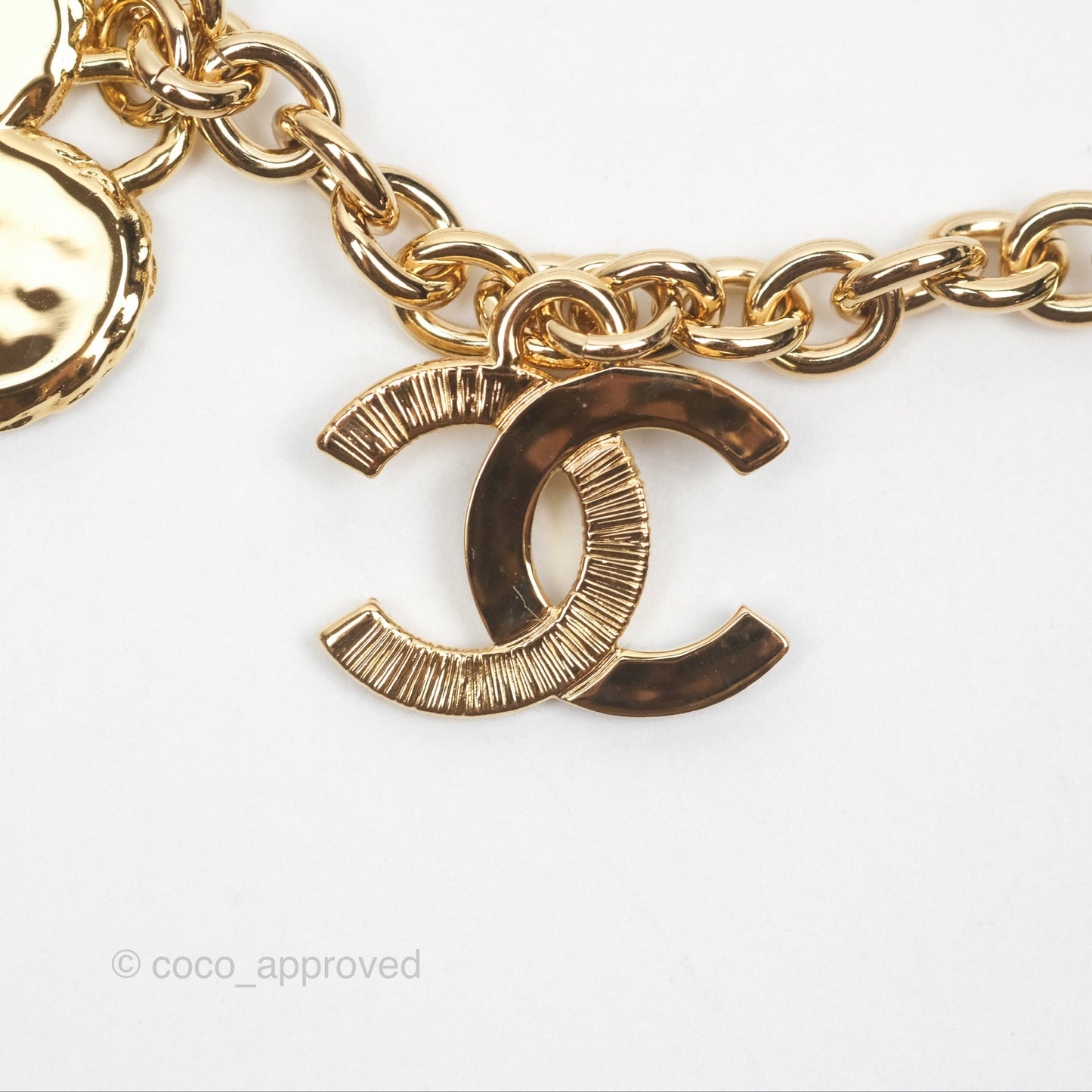 Chanel Black CC Heart Lucky Clover Chain Belt Gold Tone 24P