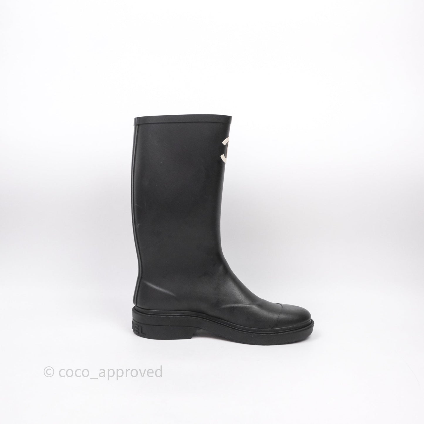 Chanel CC Black Rubber Rain Boots Size 39