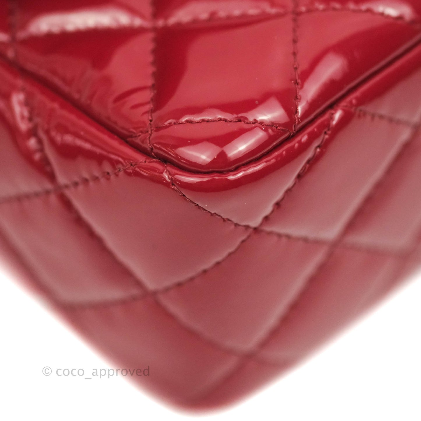 Chanel Quilted Mini Rectangular Flap Red Patent Gun Metal