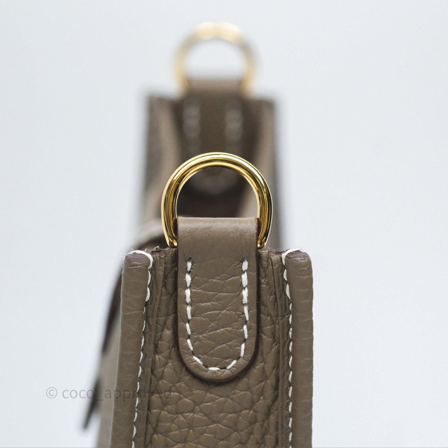 Hermès Mini Evelyne 16 Etoupe 18 Clemence Gold Hardware with Bleu Indigo Strap