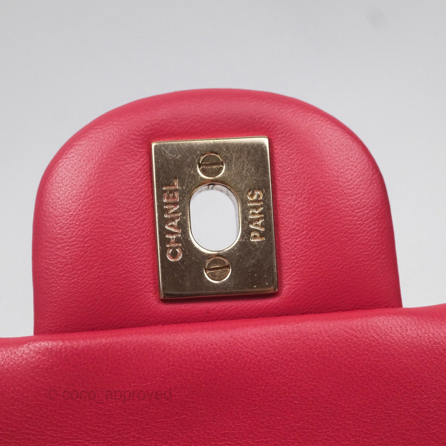 Chanel Mini Square Flap Chevron Dark Pink Lambskin Gold Hardware