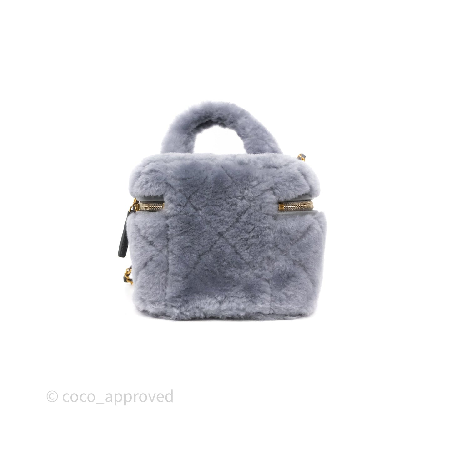 Chanel Vanity Case Grey Shearling Lambskin Gold Hardware 22A