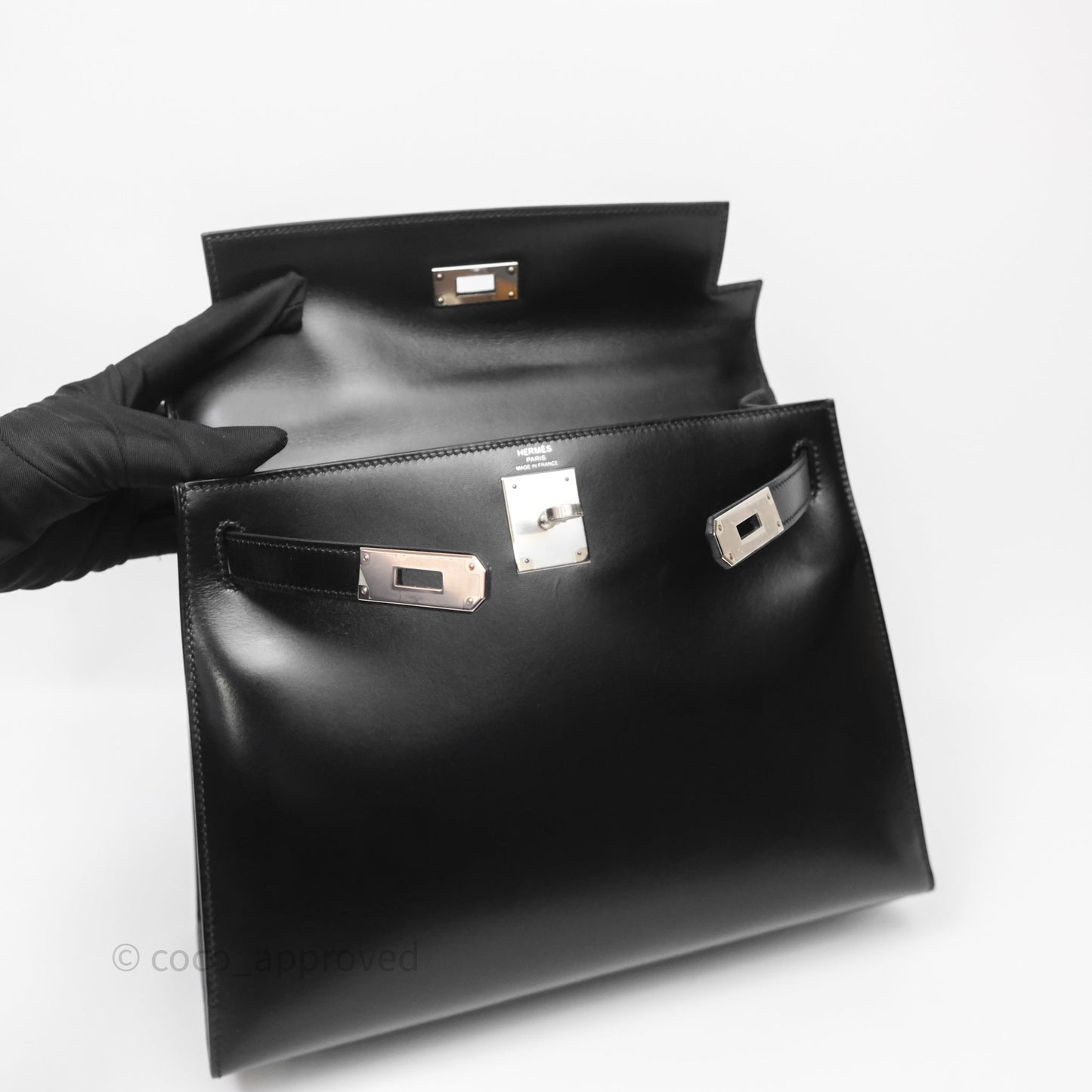 Hermès Kelly 28 Sellier Black Noir 89 Box Leather Palladium Hardware