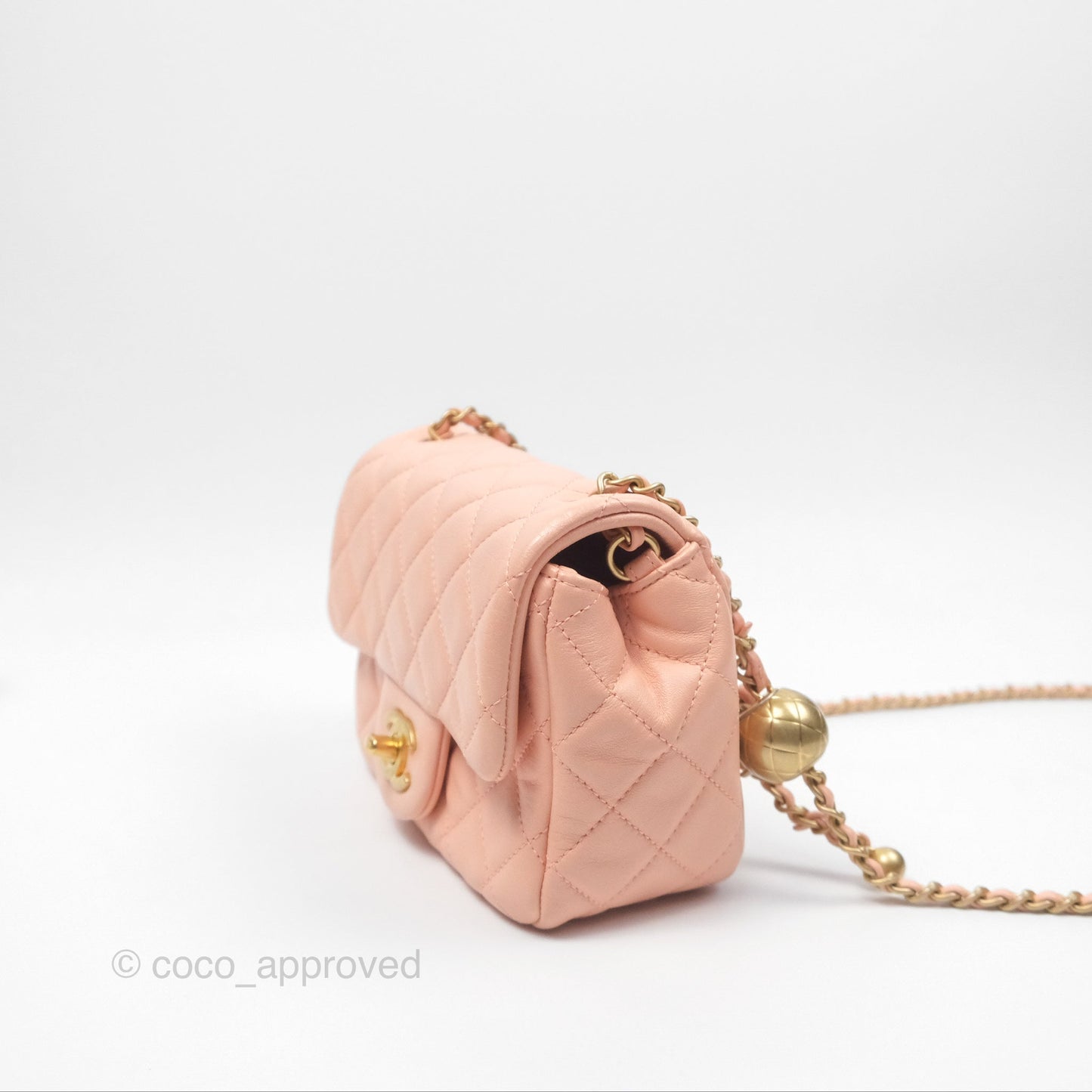 Chanel Pearl Crush Mini Square Quilted Peach Beige Lambskin Aged Gold Hardware