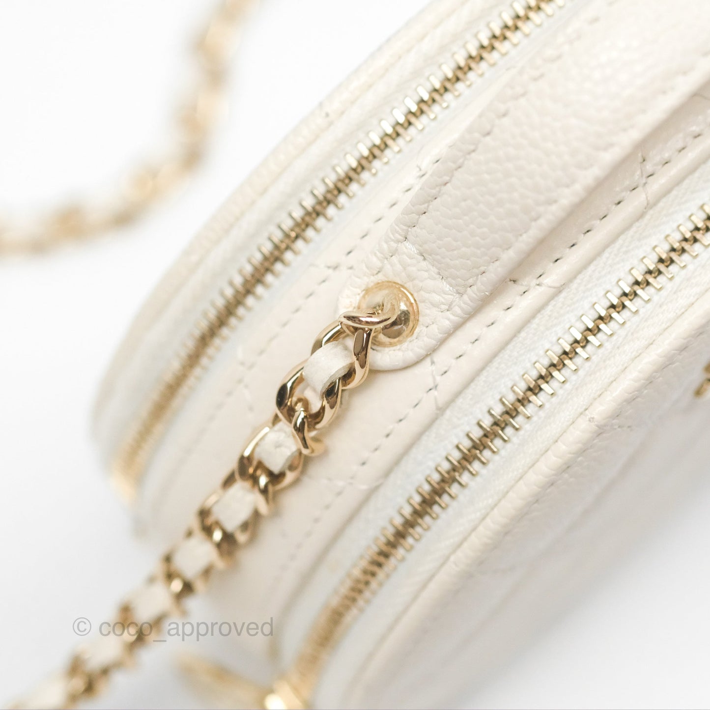 Chanel Mini Round Vanity Bag Handle With Care Ivory Caviar