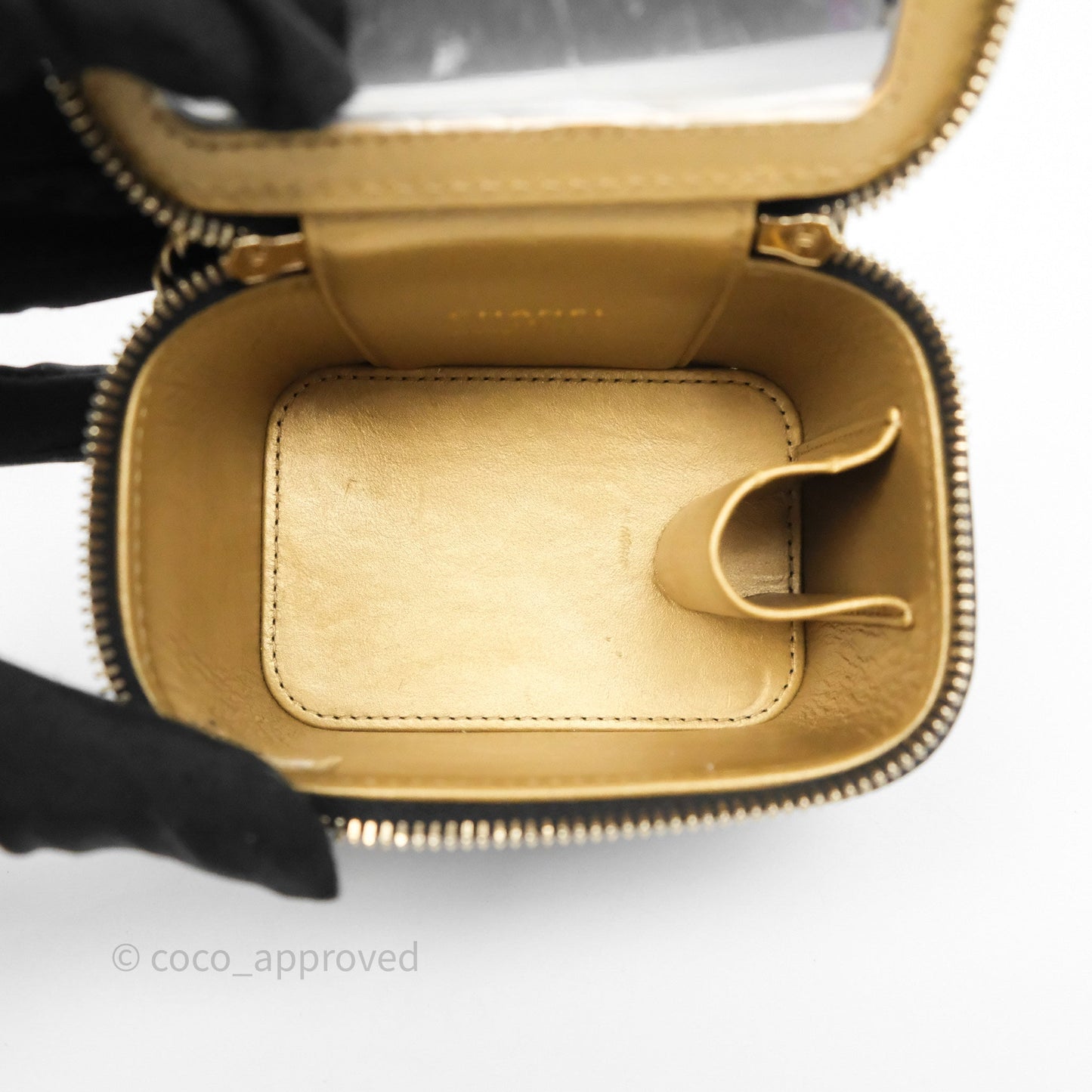 Chanel Quilted Pearl Crush Mini Vanity With Chain Black Lambskin Aged Gold Hardware