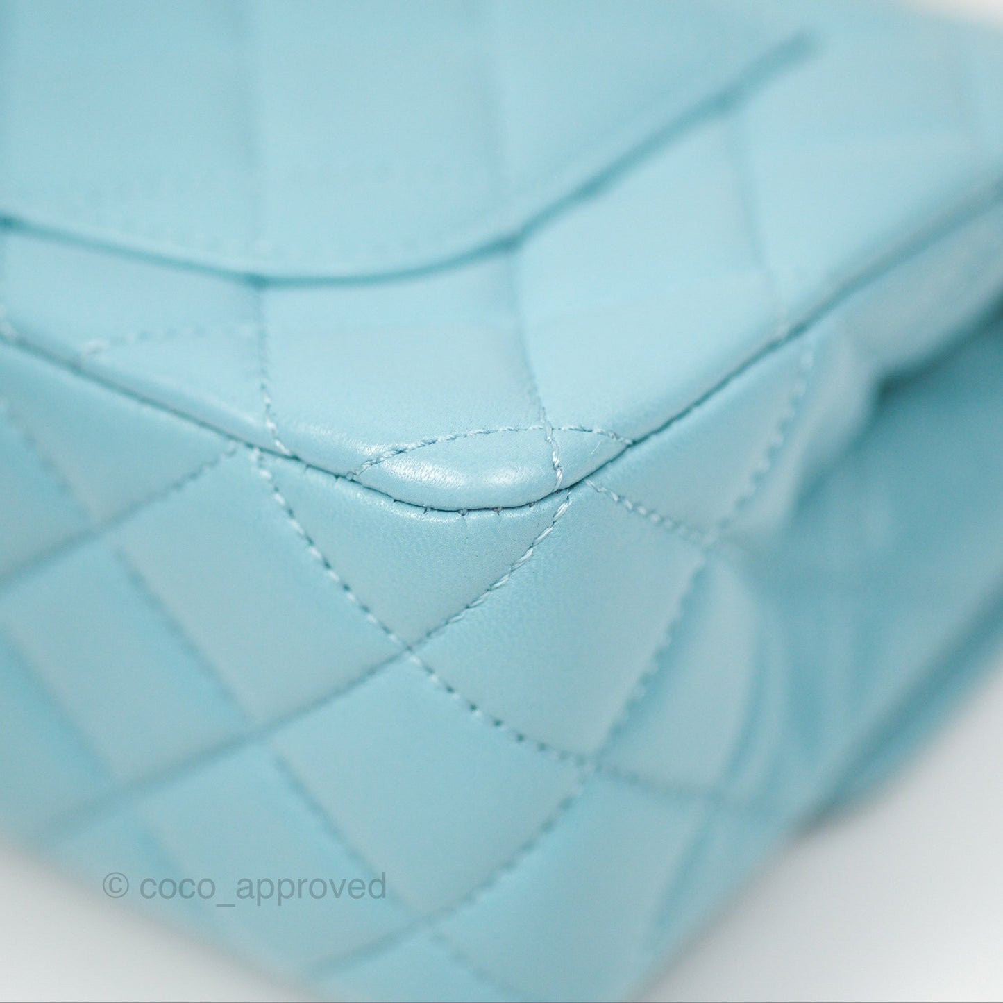 Chanel Flap Bag with Crystal Logo Top Handle Tiffany Blue Lambskin Aged Gold Hardware