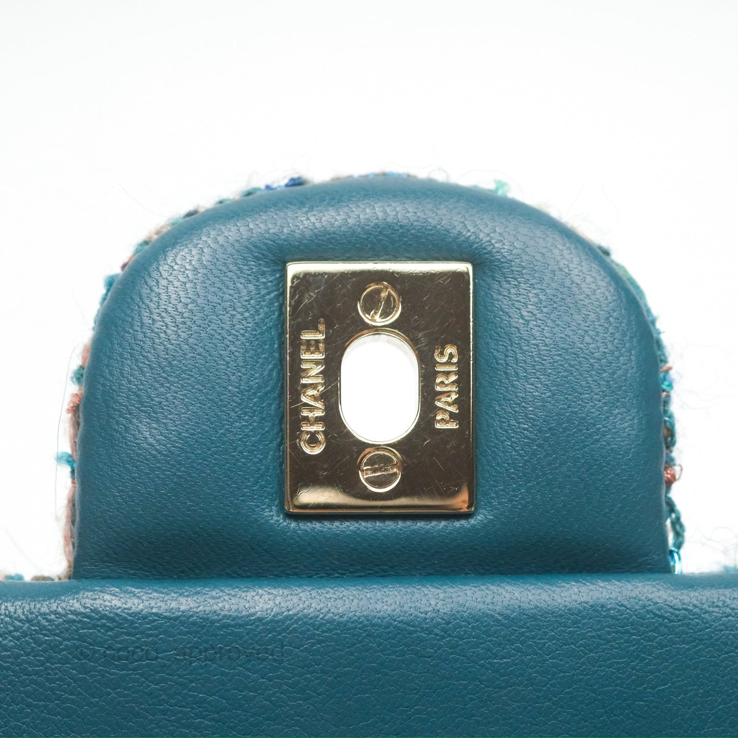 Chanel Mini Rectangular Flap Teal Tweed Gold Hardware