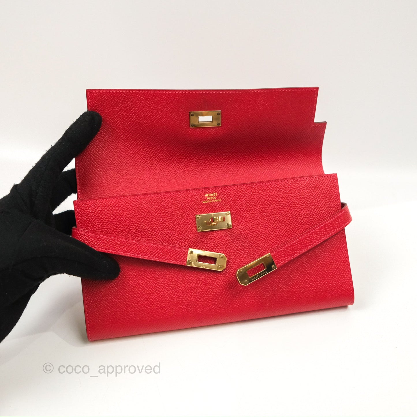 Hermès Kelly Wallet Rouge Casaque Epsom Gold Hardware