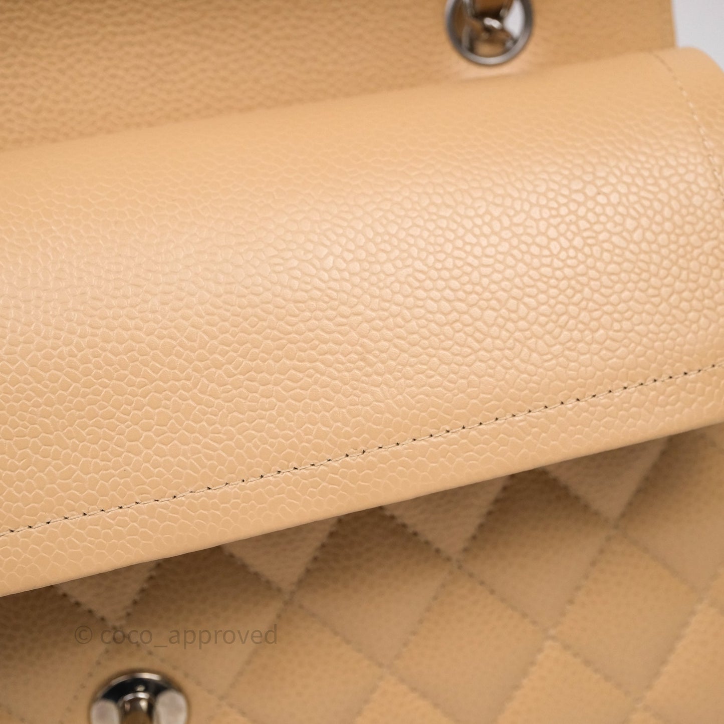 Chanel Classic M/L Medium Flap Quilted Beige Caviar Silver Hardware