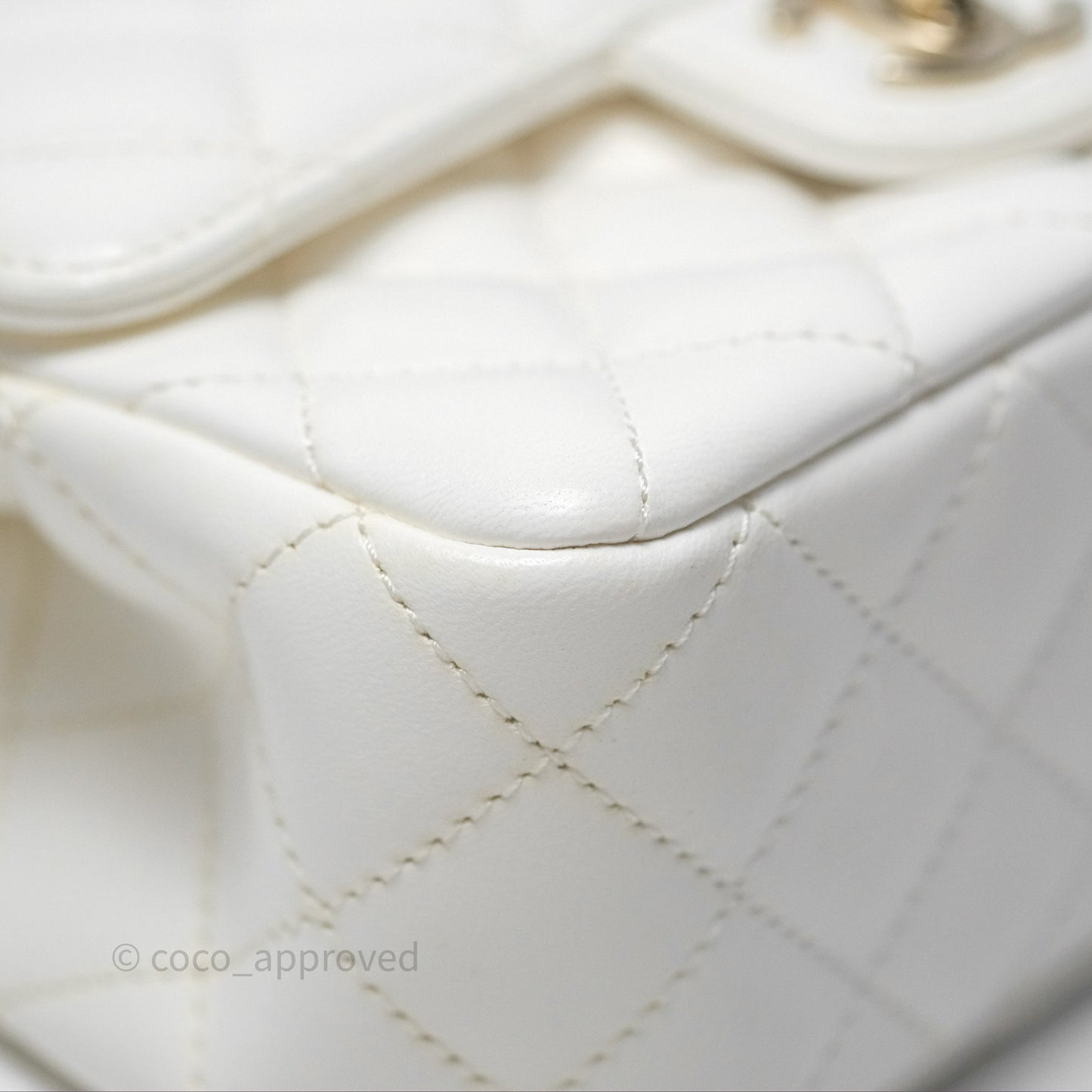 Chanel Crystals Top Handle Mini Rectangular Flap Bag White Lambskin Gold Hardware
