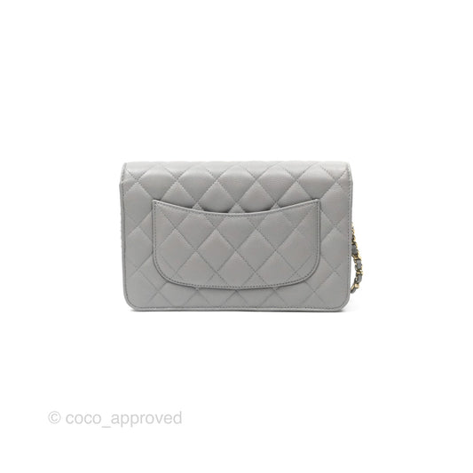 Chanel Classic Quilted Wallet On Chain WOC Grey Caviar Gold Hardware