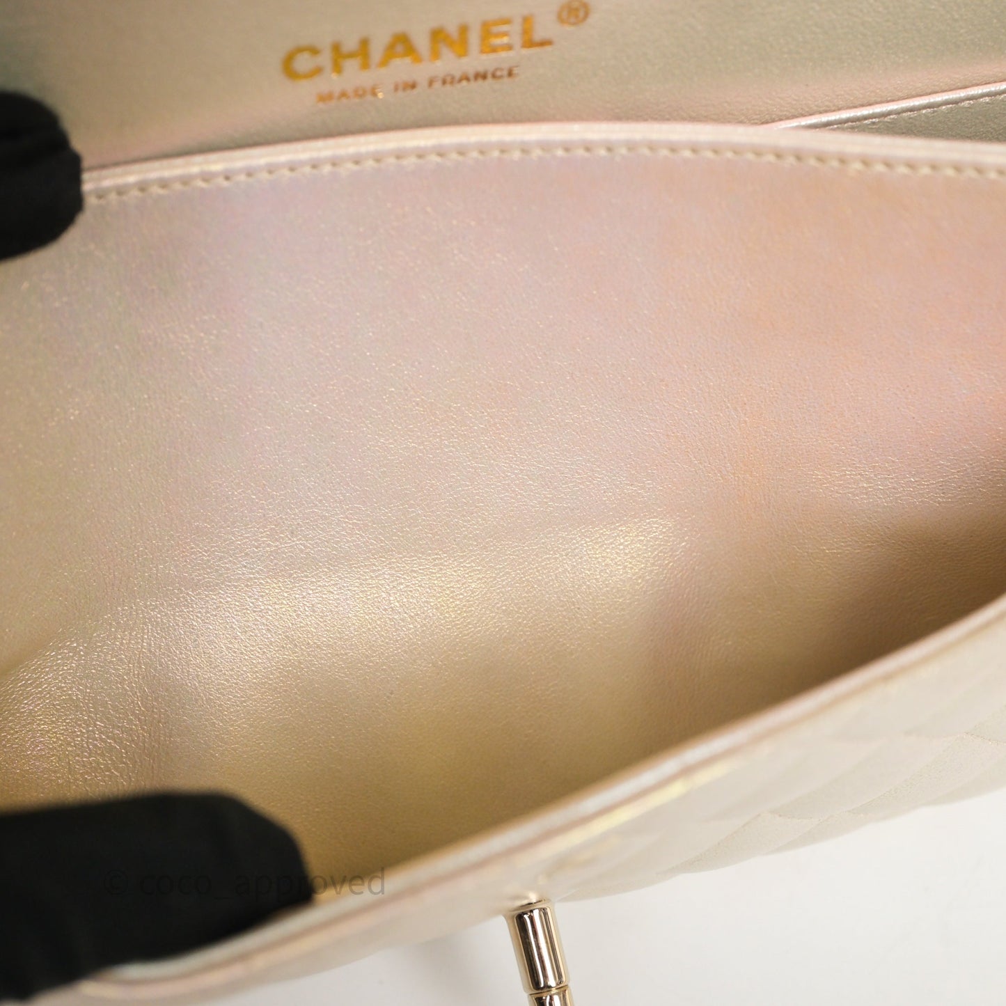 Chanel Classic Medium Double Flap Iridescent Beige Gold Hardware 21S