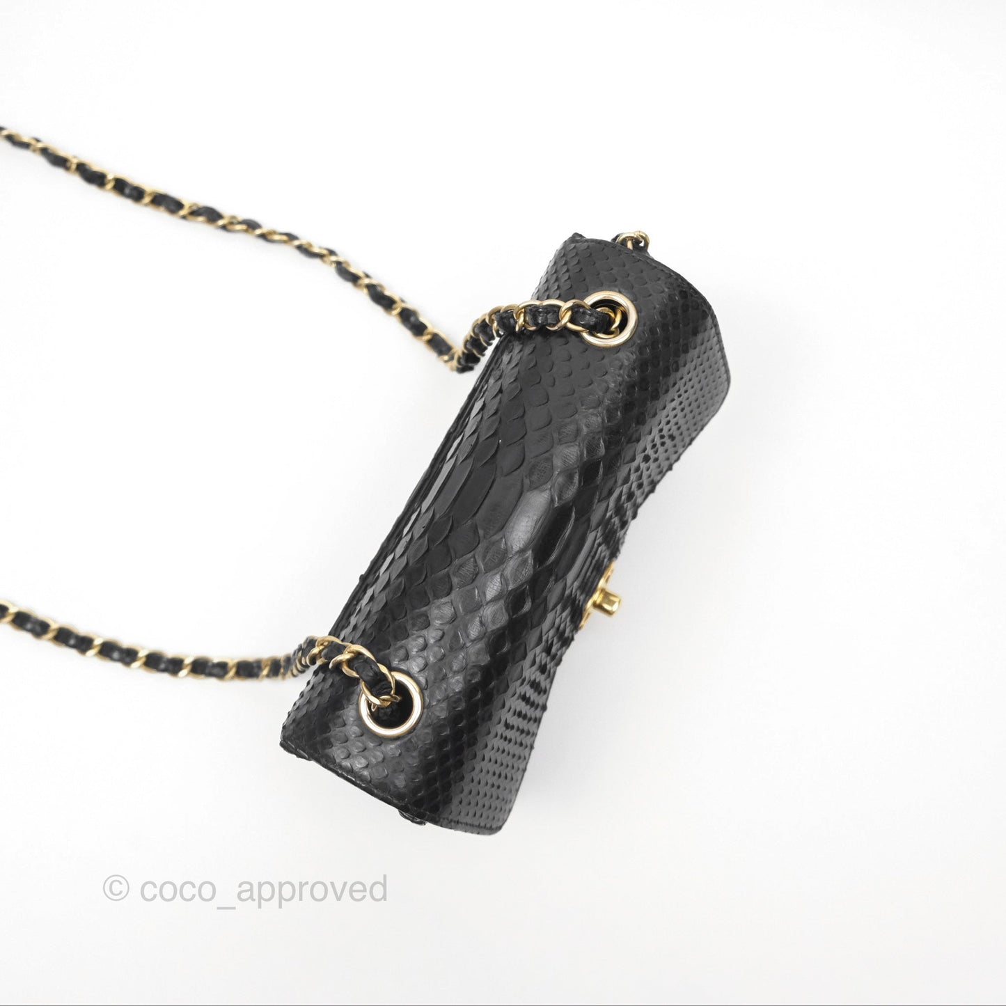 Chanel Quilted Mini Rectangular Flap Black Python Gold Hardware