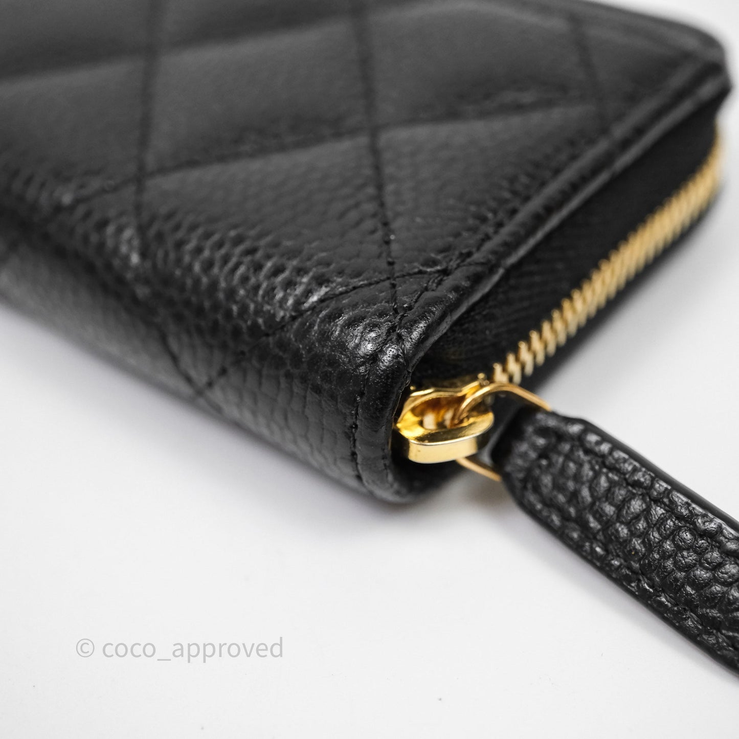 Chanel Quilted Zip Card Holder Black Caviar Gold Hardware