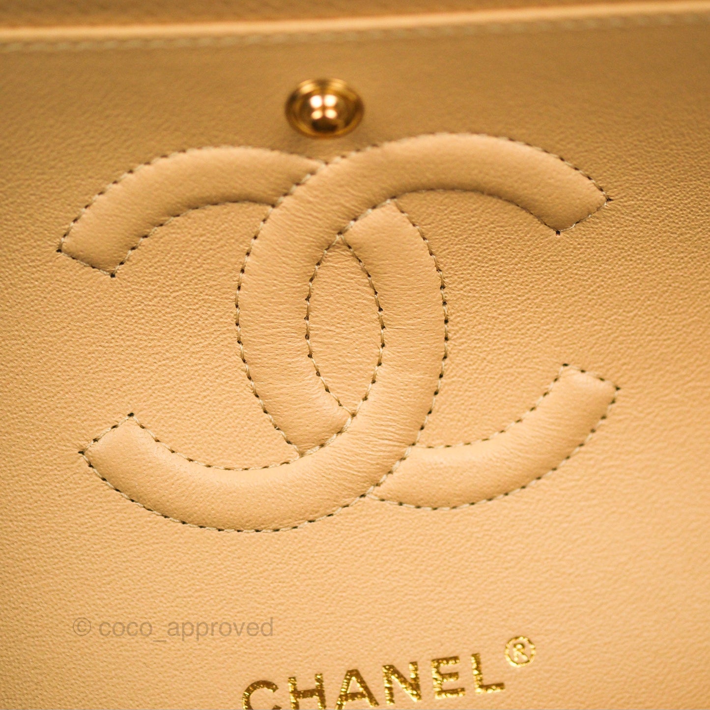 Chanel Classic M/L Medium Flap Quilted Beige Caviar Gold Hardware