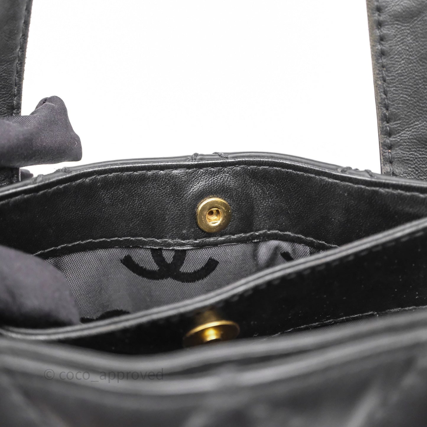 Chanel Vintage Quilted CC Tote Bag Matte Black Calfskin Gold Hardware