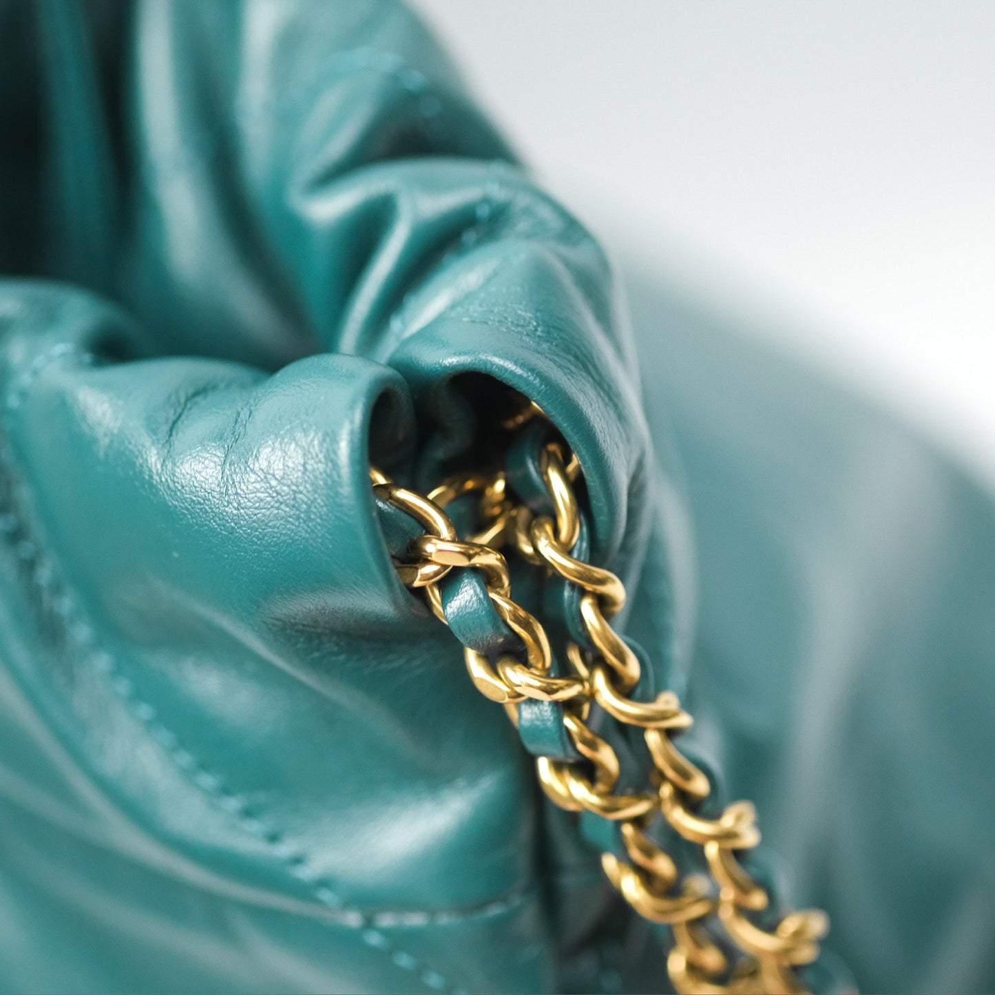 Chanel 22 Small Quilted Backpack Green Shiny Calfskin