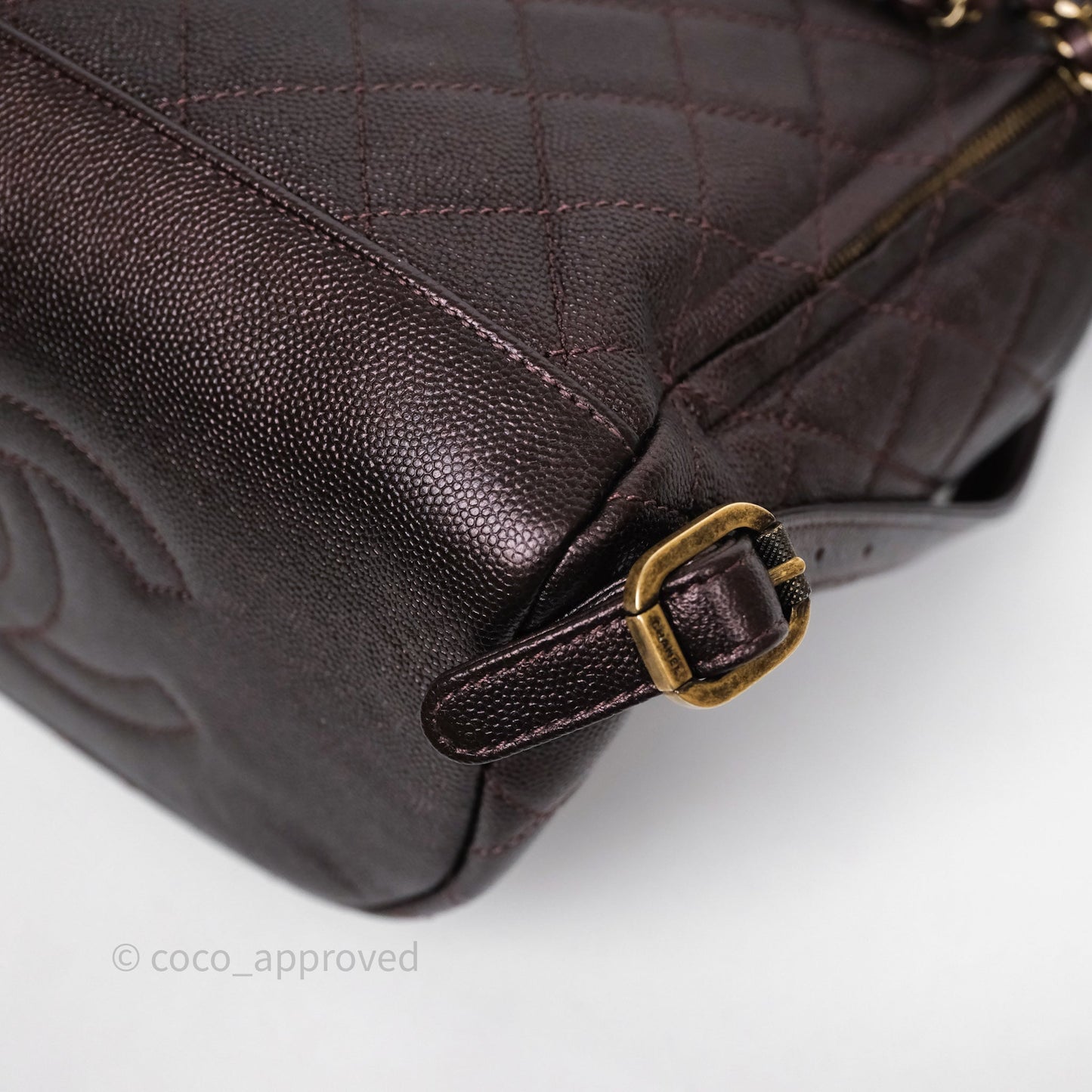 Chanel Quilted Filigree Backpack Iridescent Burgundy Caviar Aged Gold Hardware