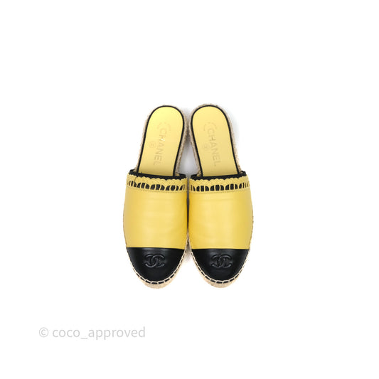 Chanel CC Logo Yellow/Black Slippers Size 38