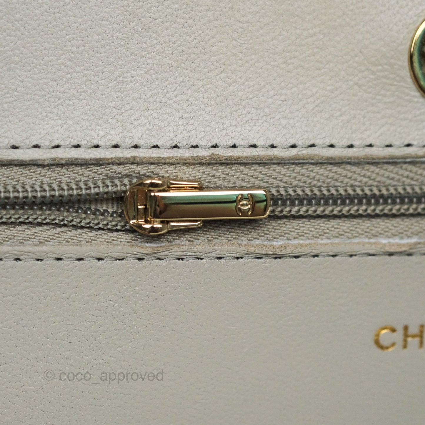 Chanel Classic Quilted Wallet on Chain WOC Light Grey Lambskin Gold Hardware
