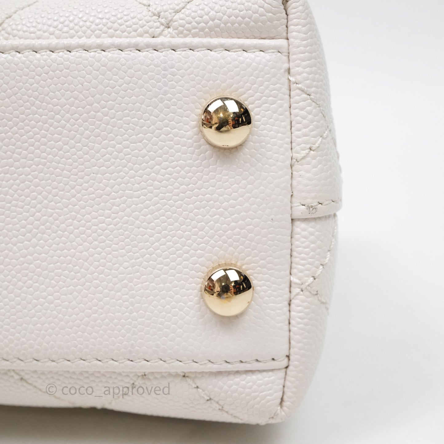 Chanel Mini Coco Handle Quilted White Caviar Gold Hardware