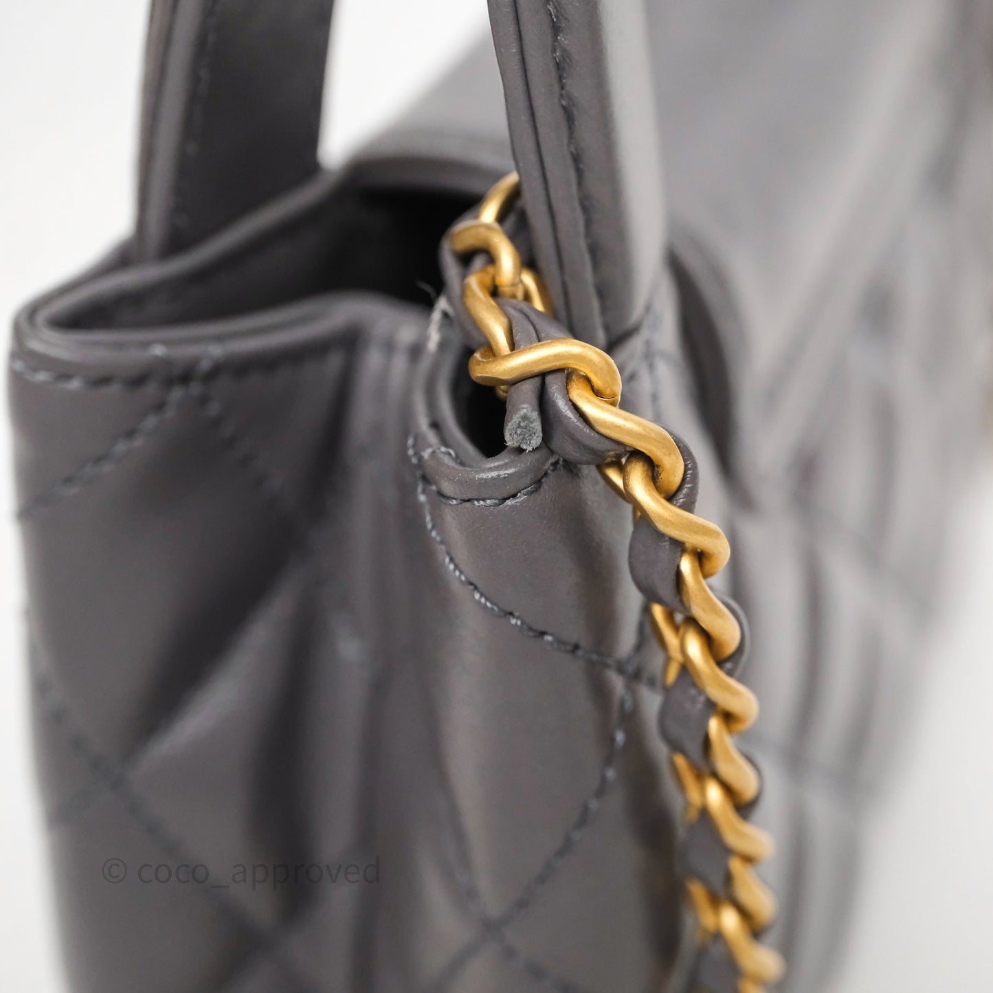 Chanel Kelly Bag Quilted Grey Shiny Crumpled Calfskin Aged Gold Hardware