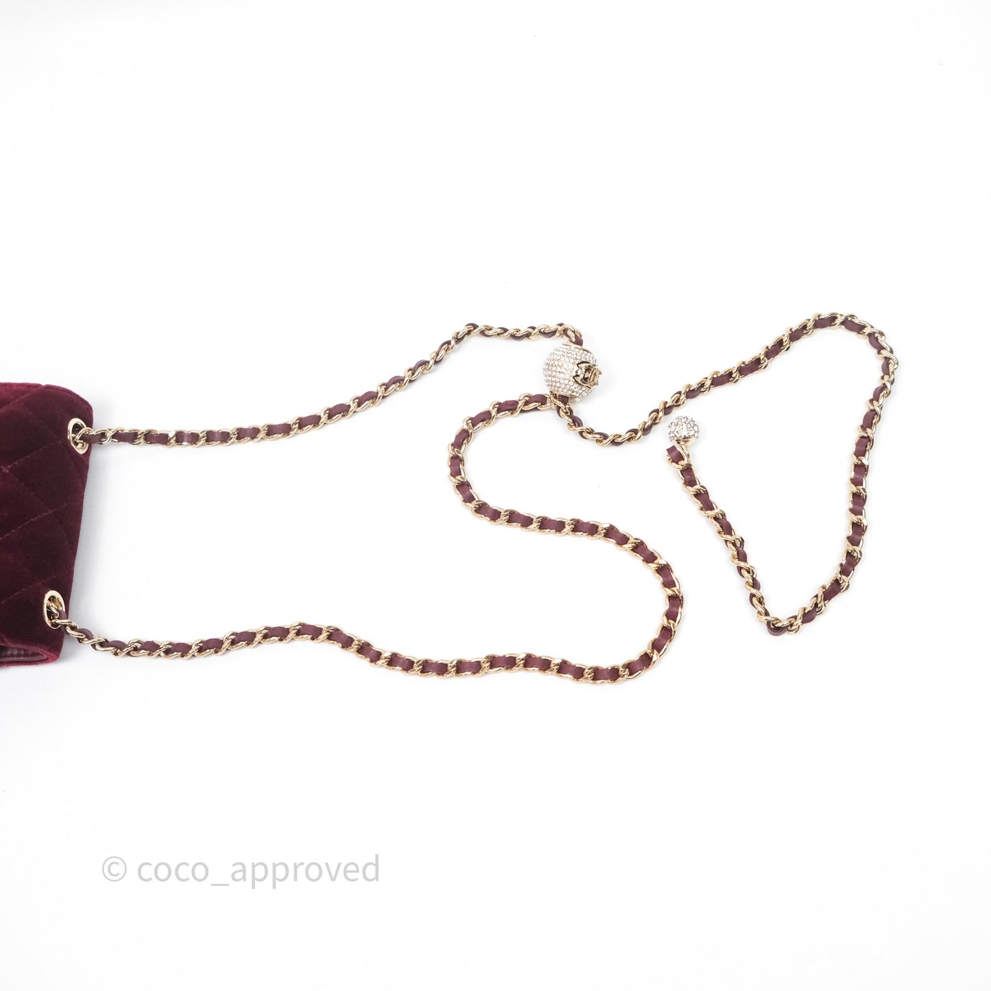 Chanel Quilted Phone Holder Crystals Pearl Crush Red Velvet Gold Hardware