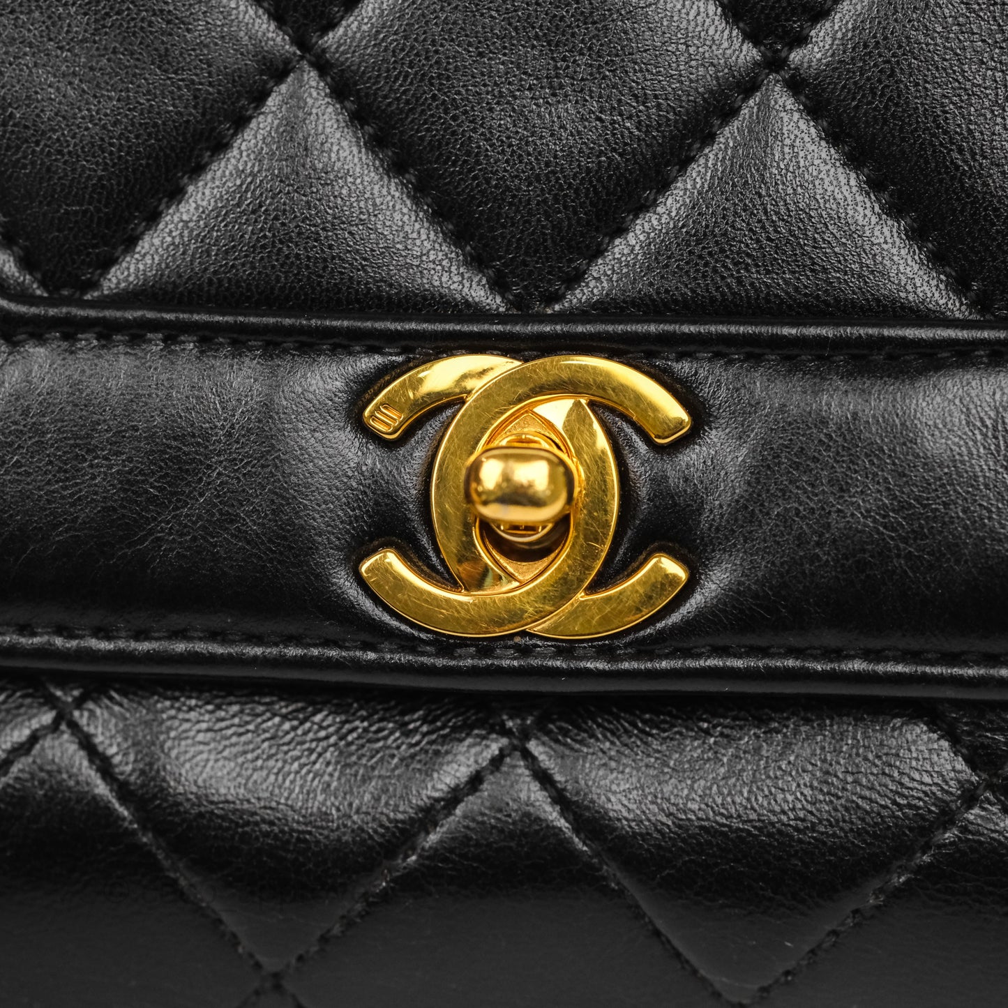 Chanel Vintage Small Diana Flap Black Lambskin 24K Gold Hardware