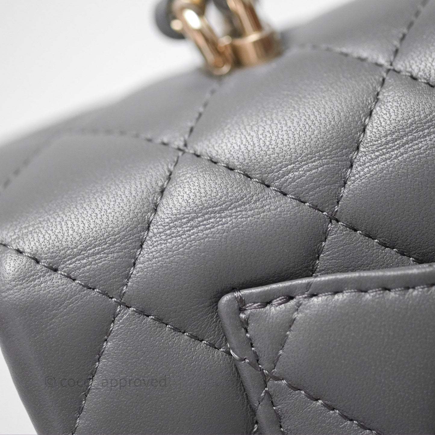 Chanel Top Handle Mini Rectangular Flap Grey Lambskin Gold Hardware