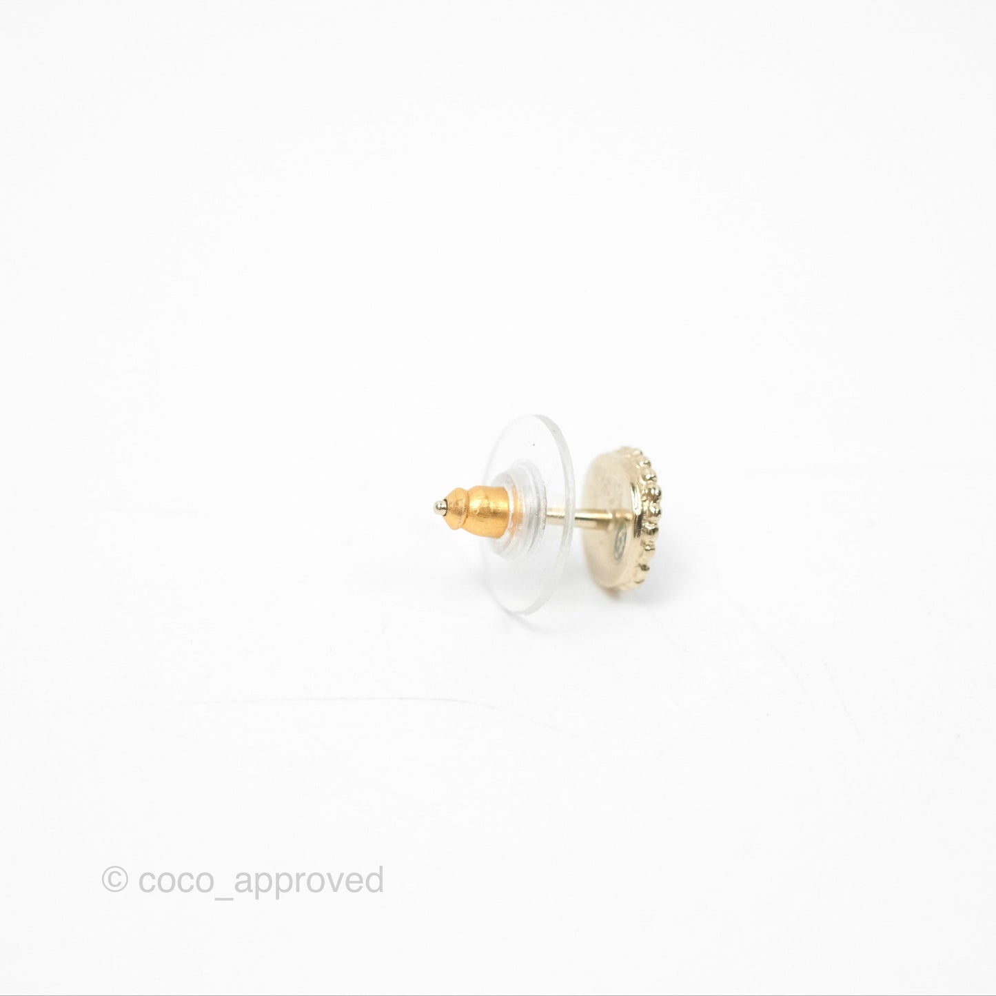 Chanel CC Round White Earrings Gold Tone