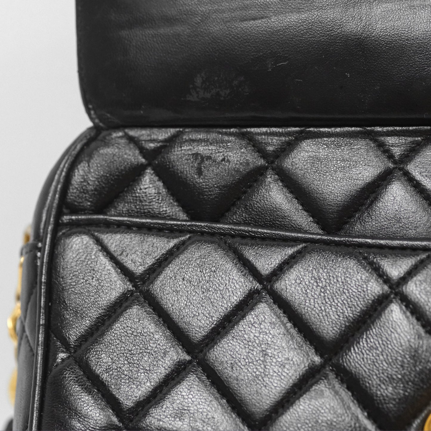 Chanel Vintage Diana Fringe Camera Bag Black Lambskin 24K Gold Hardware