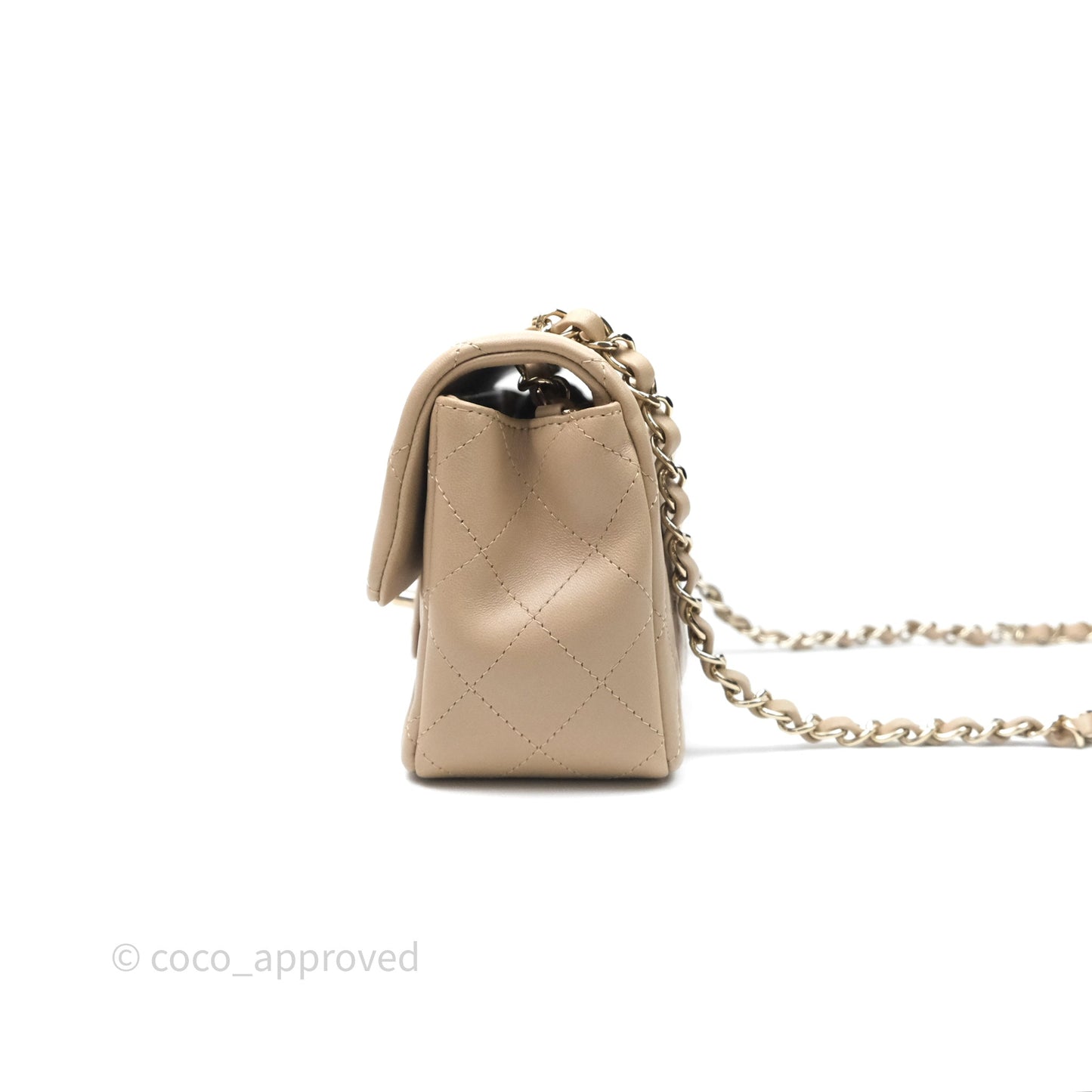Chanel Quilted Mini Rectangular Flap Beige Lambskin Gold Hardware