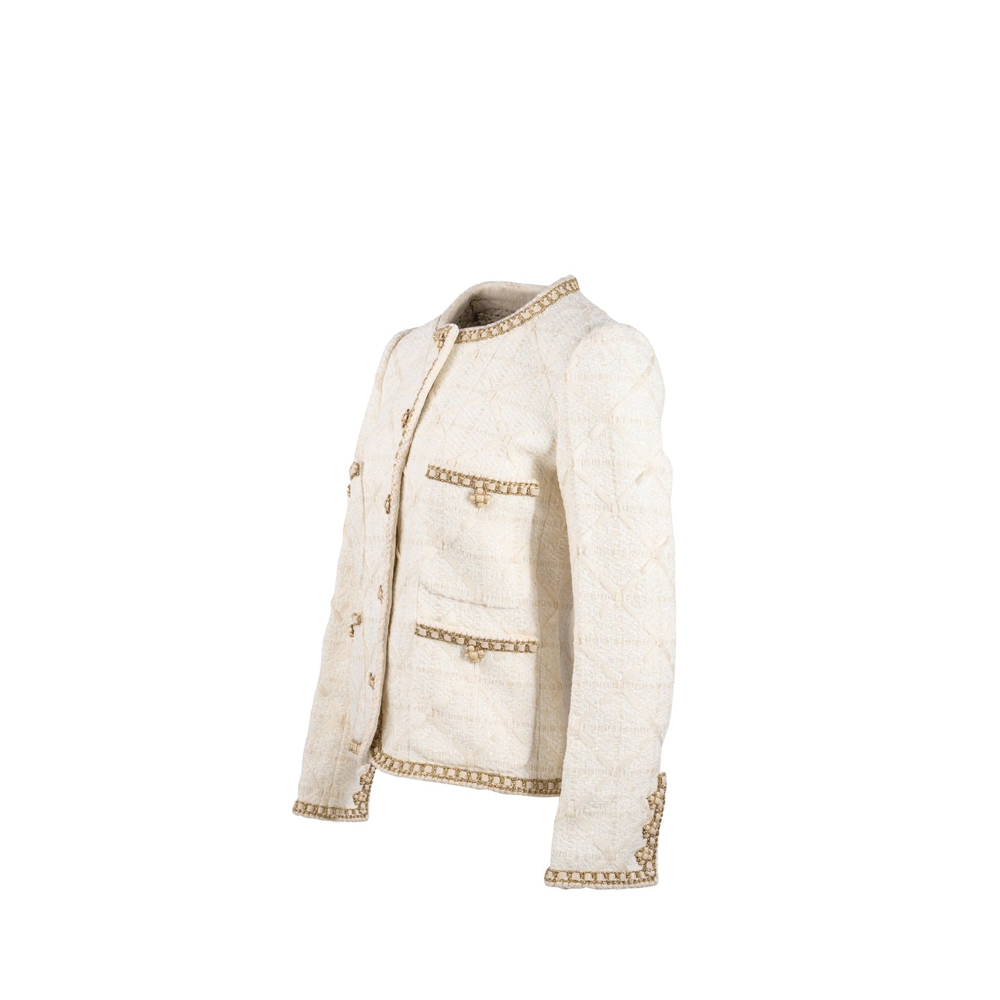 Chanel Size 34 Tweed Jacket White/Gold