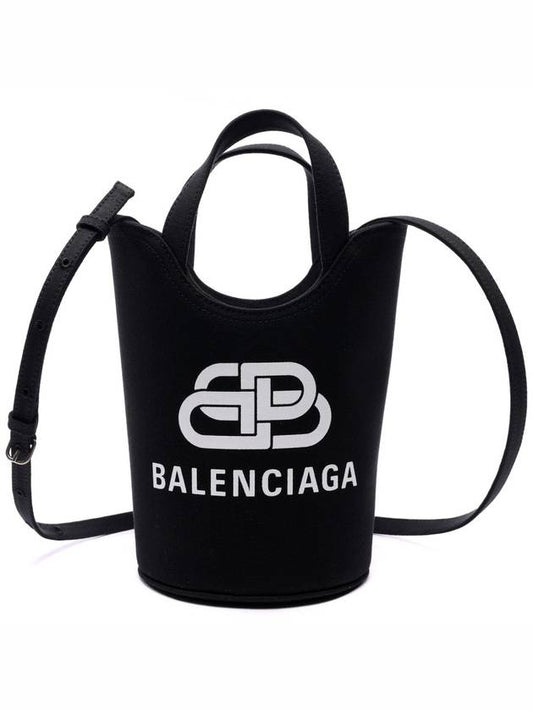 Luxury Balenciaga Logo Wave Bucket Tote Bag Black