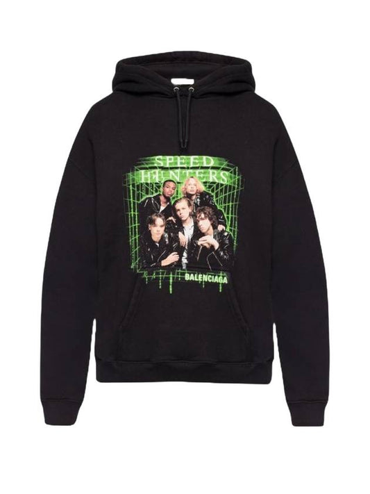 Luxury Balenciaga Speed Hunter Print Hoodie Black