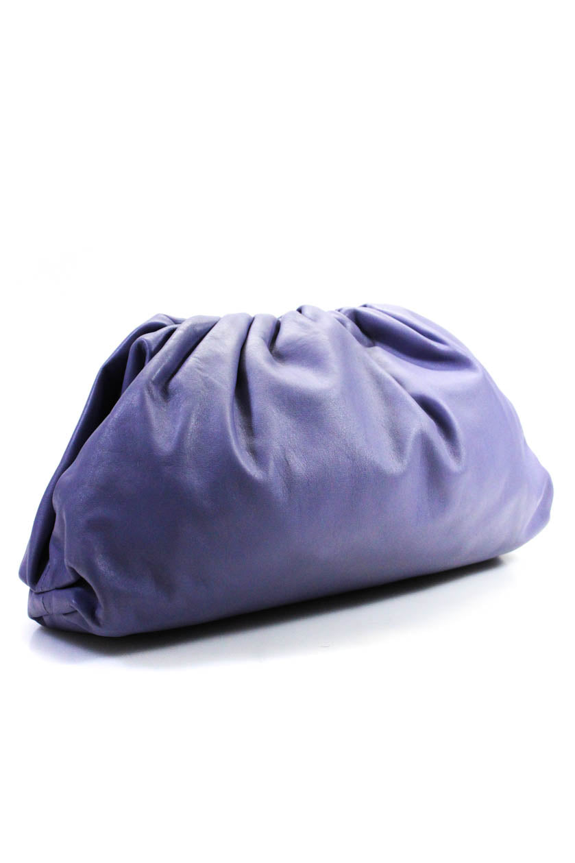 Luxury Bottega Veneta Womens The Pouch Hinged Clutch Handbag Purple Leather