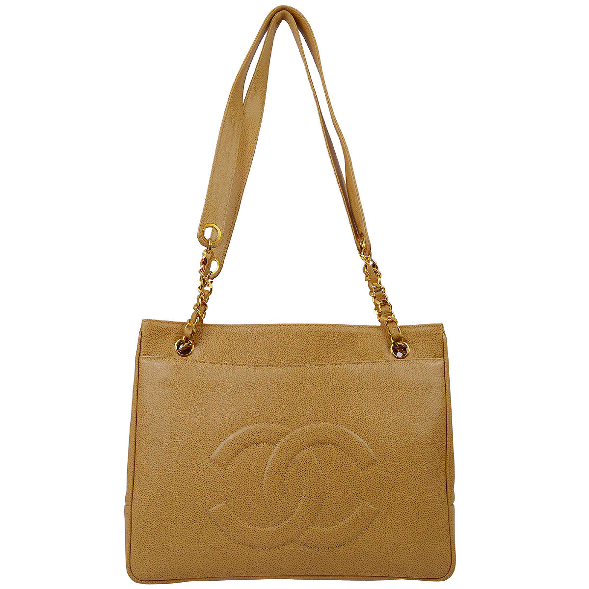 Luxury Chanel 1991-1994 Beige Caviar Chain Shoulder Tote Bag