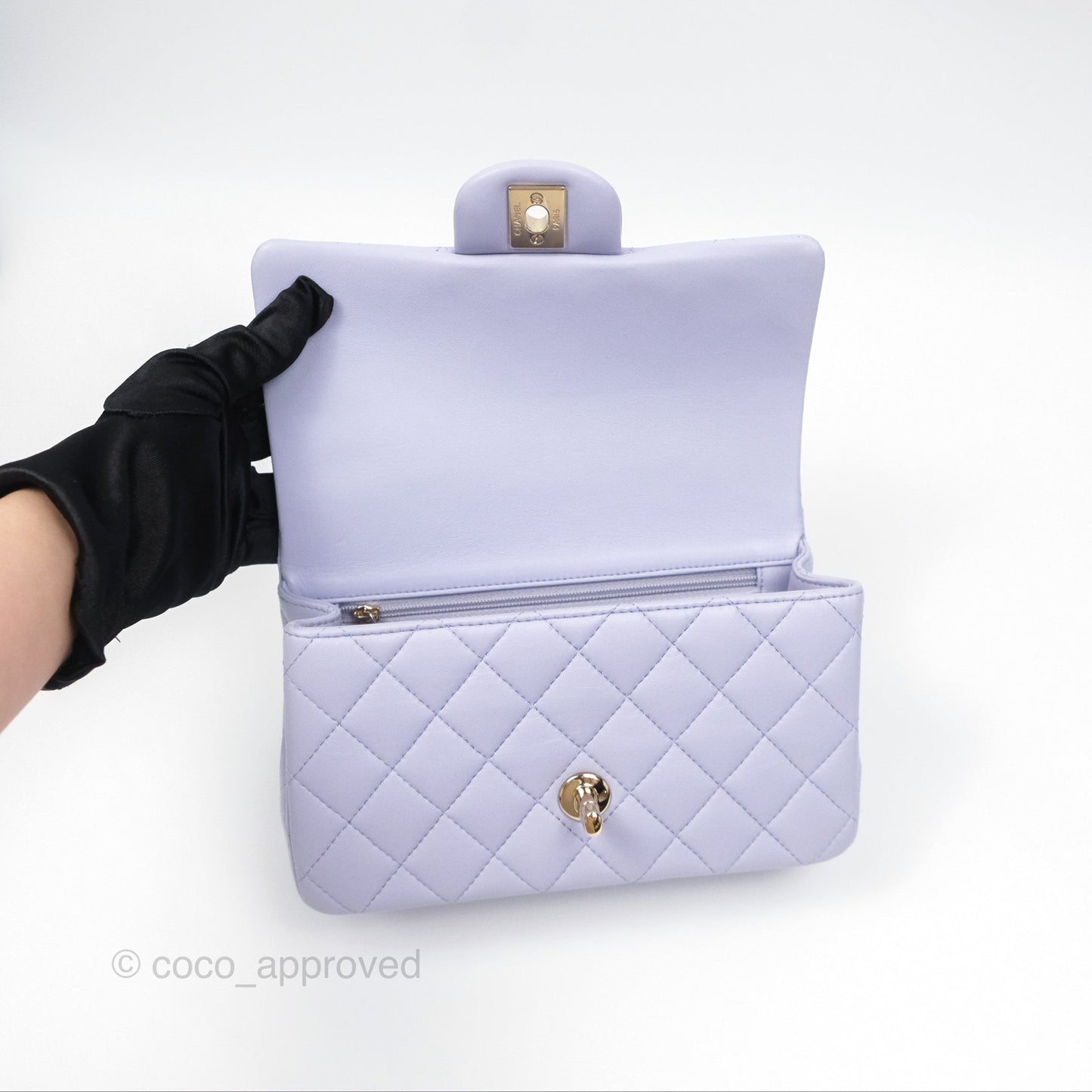 Chanel Top Handle Mini Rectangular Flap Bag Lilac Lambskin Gold Hardware