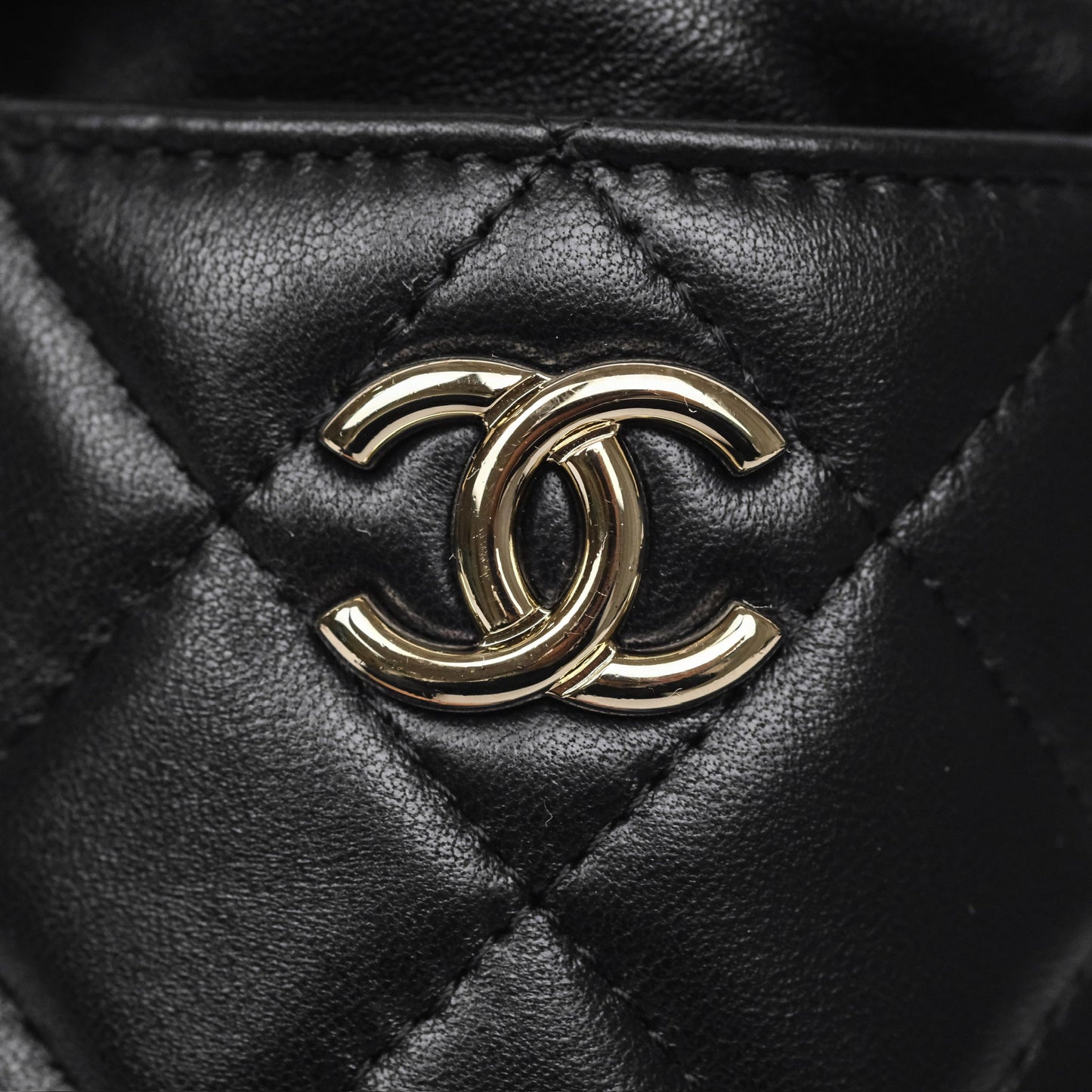 Chanel Small Bucket With Chain Black Lambskin Gold Hardware 21A