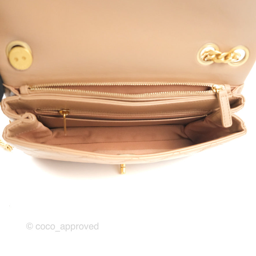 Chanel Flap Bag with Adjustable Strap Beige Lambskin Aged Gold Hardware 22K