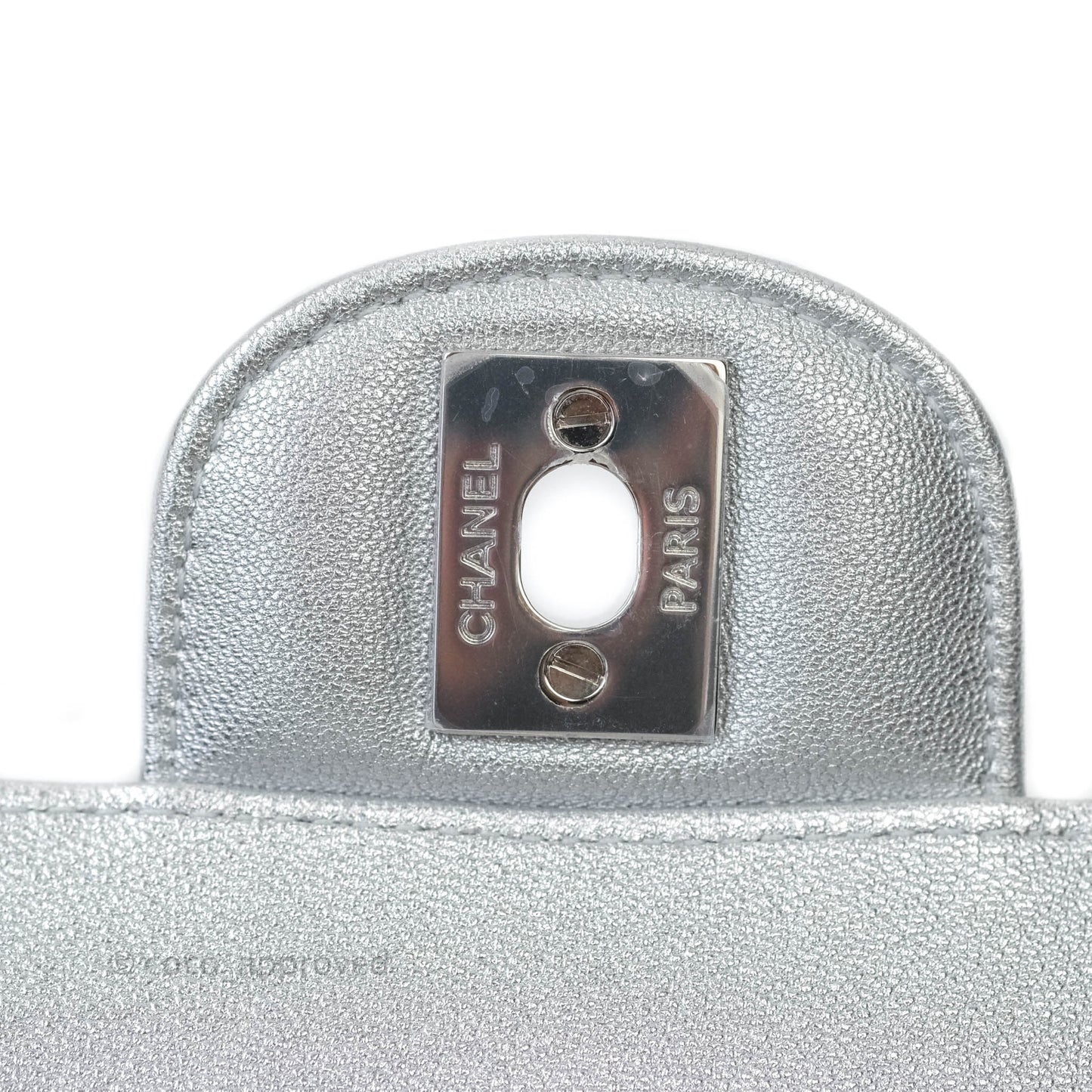 Chanel Quilted Mini Rectangular Flap Metallic Silver Lambskin Silver Hardware