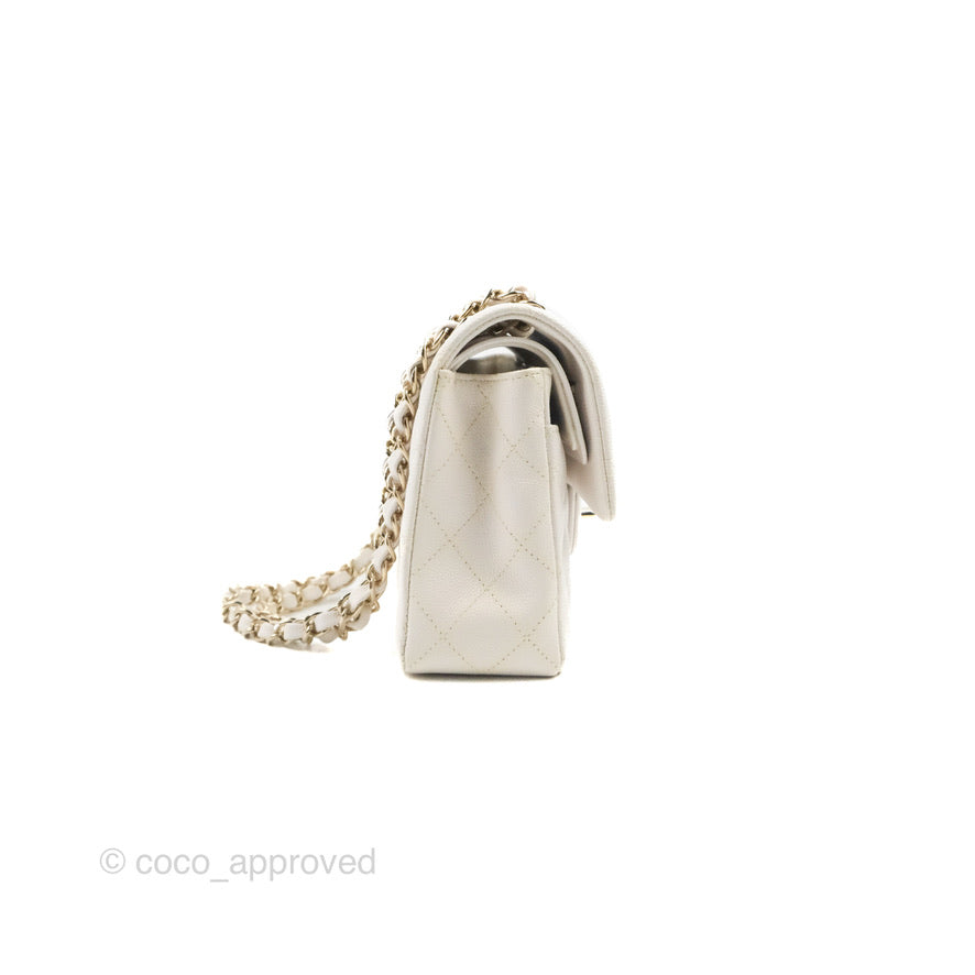 Chanel Small Classic Quilted Flap White Caviar Gold Hardware
